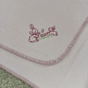 Amy Coe Baby Blanket Pink Bunny Rabbits Flower Fleece VTG Limited Edition Cotton